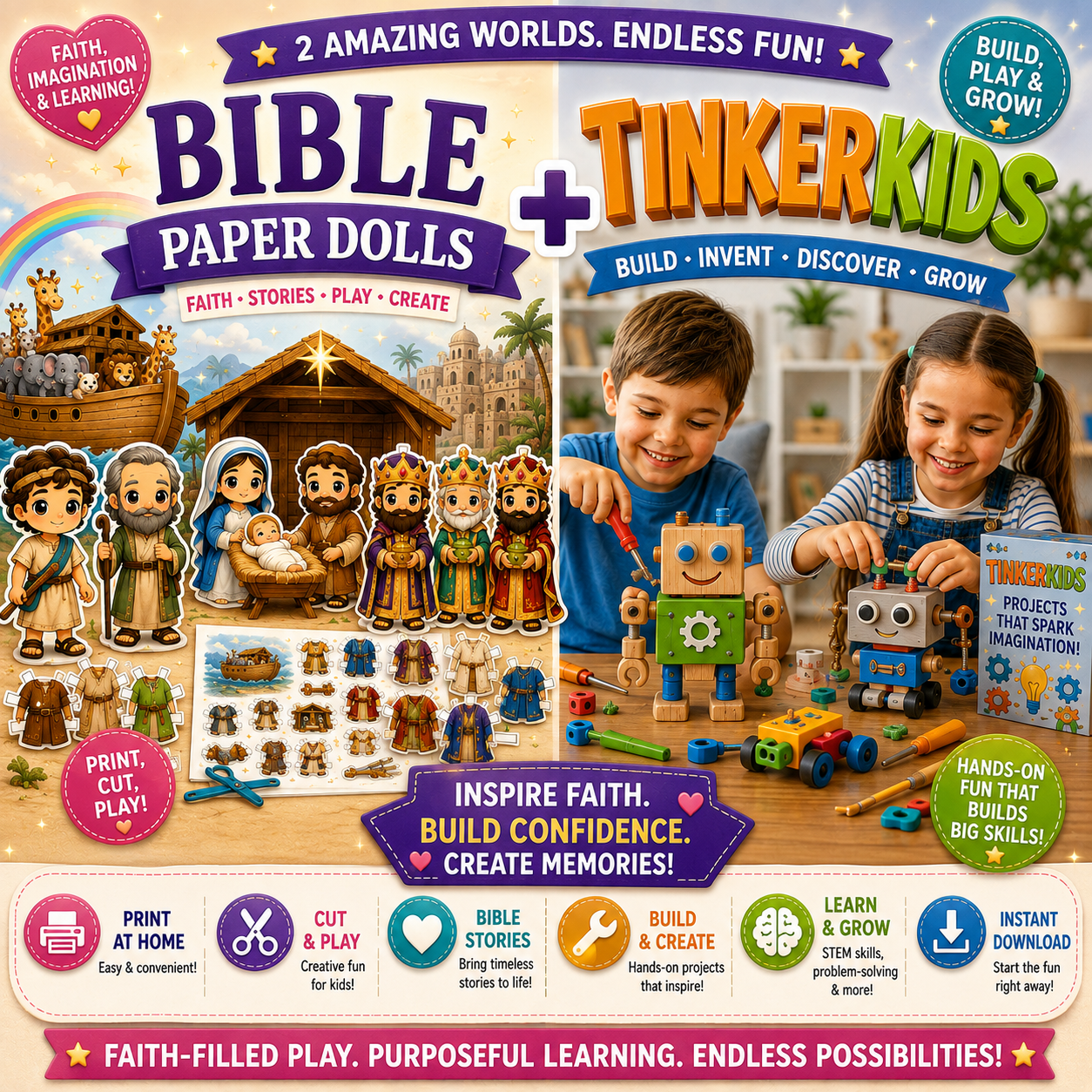 The 2-for-1 Pack: Bible Paper Dolls + Tinkerkids (robotics proyects)